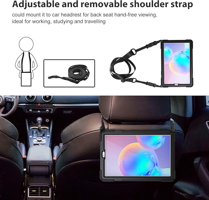 ProCase Galaxy Tab S6 10.5” 2019 Case with S Pen Holder (Model SM-T860/T865/T867) Rugged Heavy Duty Shockproof Cover with Hand Strap Rotating Kickstand Protective –Black