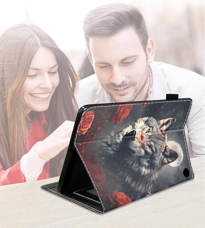 Case for Amazon Fire HD 10/HD 10 Plus Tablet 10.1 (13th/11th Generation 2023/2021 Release) Slim PU Leather Cover with Card Slot &amp Auto Wake/Sleep Moon Wolf