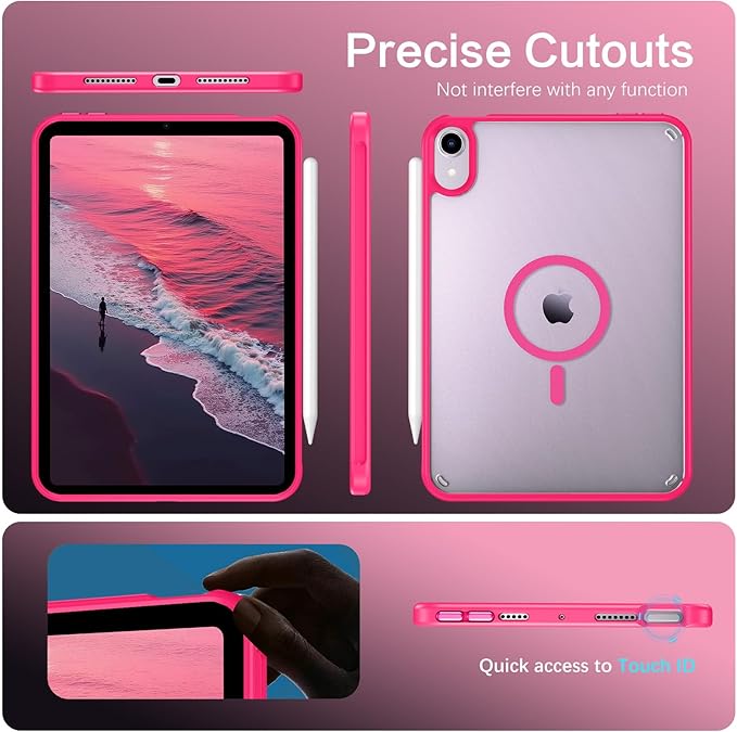 BENTOBEN for iPad Mini7 (A17 Pro) Case iPad mini 7th /6th Generation Magnetic Case (2024/2021) Translucent Matte Back Shock and Drop Protection Cover for iPad mini7/Mini6 8.3 Hot Pink