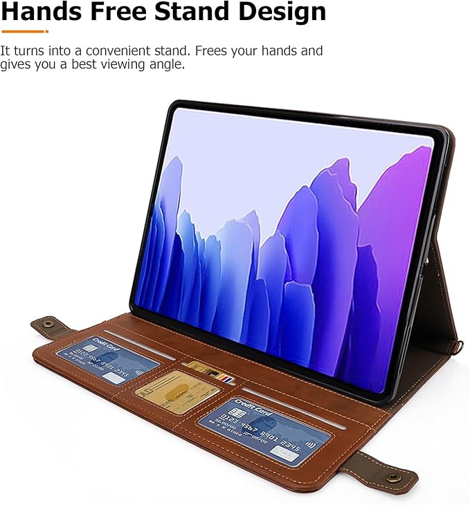 Dteck Case for Samsung Galaxy Tab S9 FE 10.9Galaxy Tab S9/S8/S7 Case 11PU Leather Business Stand Protective Cover with S Pen Holder Card Slots Shoulder Hand Strap Handbag Wallet CoverCoffee