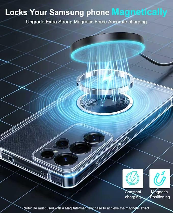 Wireless Charger 2Pack 6FT Samsung Magnetic Wireless Charger Fast Charging Pad with USB-C/A Ports for Samsung Galaxy S25 Ultra/S24 FE/S23 Ultra/S22/S21/Z Google Pixel 9-7 | Strong Magnet Technology