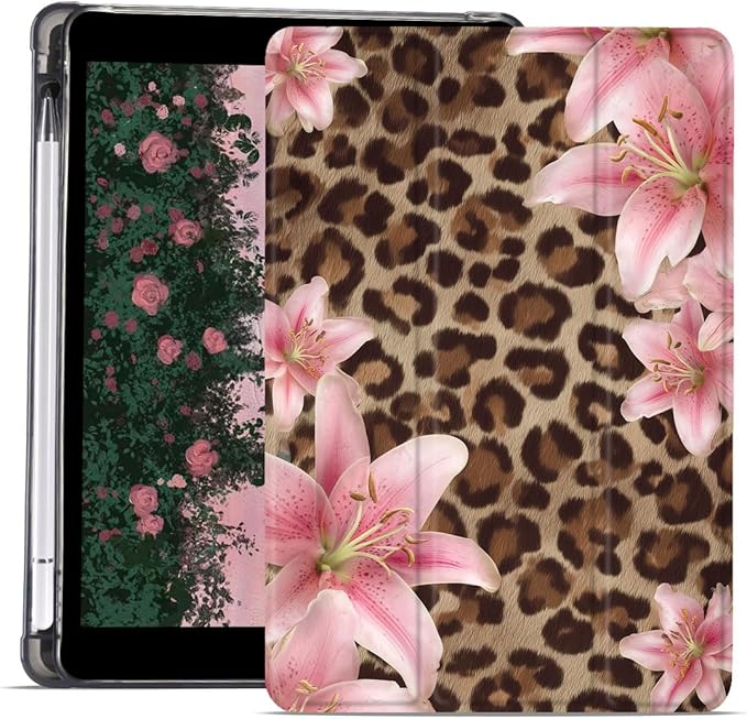 Cute Lily Flower Case for iPad mini 7 (A17 Pro) 2024 / iPad mini 6 2021 8.3 Inch Animal Print Aesthetic Design Foldable Leather Protective Case Soft Back Cover with Pencil Holder