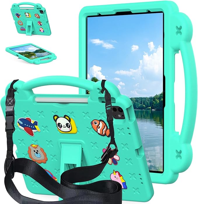 Compatible with Samsung Galaxy Tab A9 8.7 X115N(2023) Tablet Case Kids Friendly Universal Lightweight Shockproof Protective Case with Shoulder Strap &amp Stand Handle Mint Green