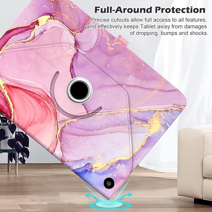 Case for 10 &amp 10 Plus Tablet (13th/ 11th Generation 2023/2021 Released) 360 Degree Rotating Stand PU Leather Cover with Pencil Holder Auto Sleep/Wake Pocket Design Marble Pink