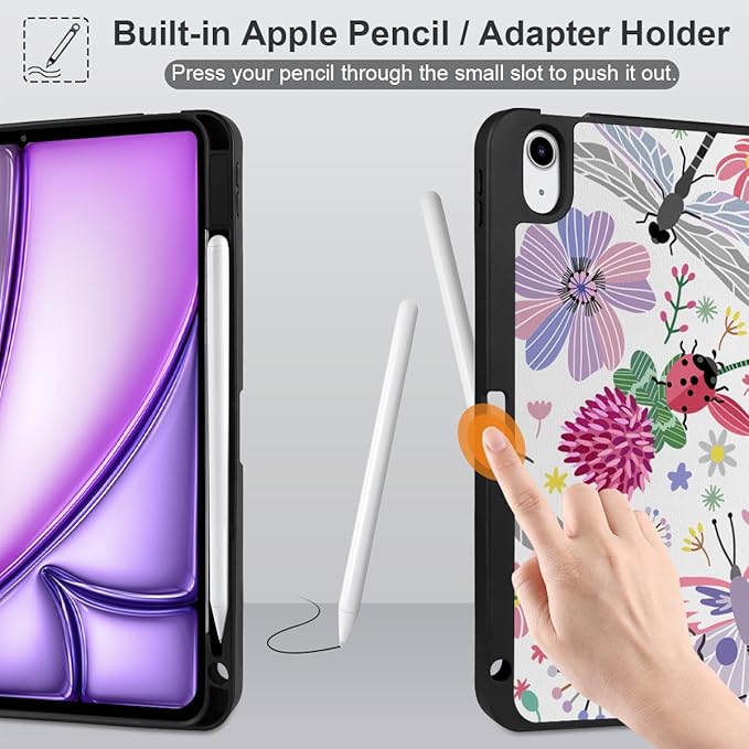 DONGKE for iPad Air 11 Inch Case M4 2026 / M3 2025 / M2 2024 &amp iPad Air 5th 2022 / 4th Gen 2020 10.9 Inch Ultra Thin Soft TPU Back Cover with Pencil Holder Support Auto Wake/Sleep Dragonfly