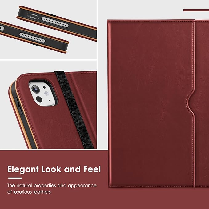 VIKESI Case for iPad Pro 13-inch M5 or M4 Released in 2025 or 2024 Leather Stand Cover with Apple Pencil Holder Auto Wake/Sleep Multiple Viewing Angles Built in Hand Strap &amp PocketBurgundy Re