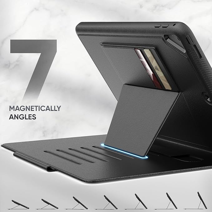 SEYMAC stock Case for iPad 6th/5th Generation/Air 2/Pro 9.7'' Strong Magnetic Auto Sleep Shockproof Case with Absorbing Multi-Angles Stand Pen Holder Card Slot (Black)