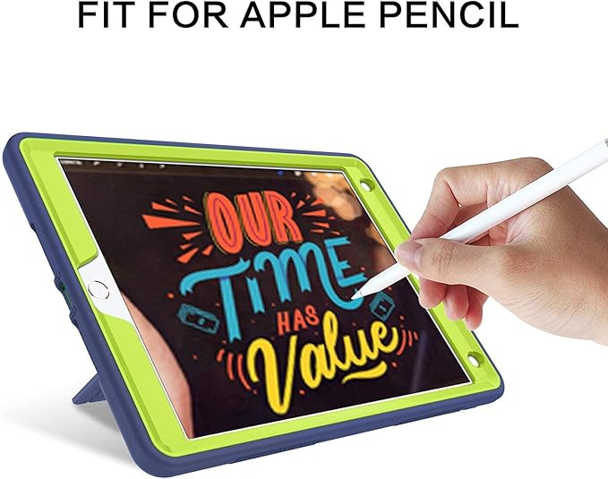 BENTOBEN iPad Case - 3in1 Heavy Duty Rugged Protective Cover with Stand &amp Pen Holder Navy Blue/Green