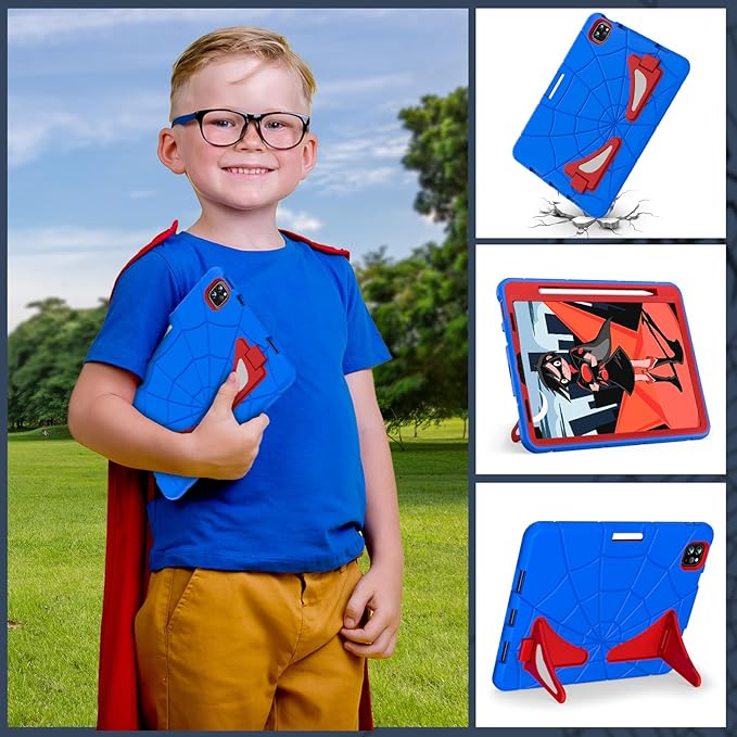 Compatible with Apple iPad Pro 11 inch(2018/2020/2021/2022)/Apple Air 4 10.9(2020)/Air 5 10.9(2022) Tablet CaseLightweight Shockproof Cover for Kids Boys Babies with Kickstand Blue Red