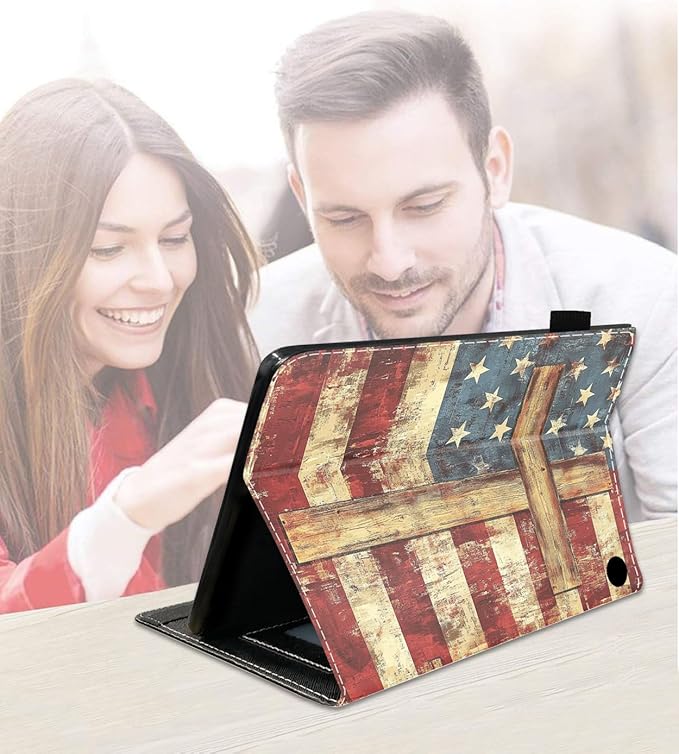Case for Amazon Fire HD 10/HD 10 Plus Tablet 10.1 (13th/11th Generation 2023/2021 Release) Slim PU Leather Cover with Card Slot &amp Auto Wake/Sleep American Flag Cross