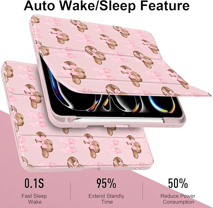 Case for iPad Pro 13 inch (M5) 2025 (M4) 2024 Release with Pencil Holder - Aesthetic Cute Preppy Design Trifold Cover with Soft TPU Bumper Clear Back Auto Sleep/Wake for Girls Women Hat
