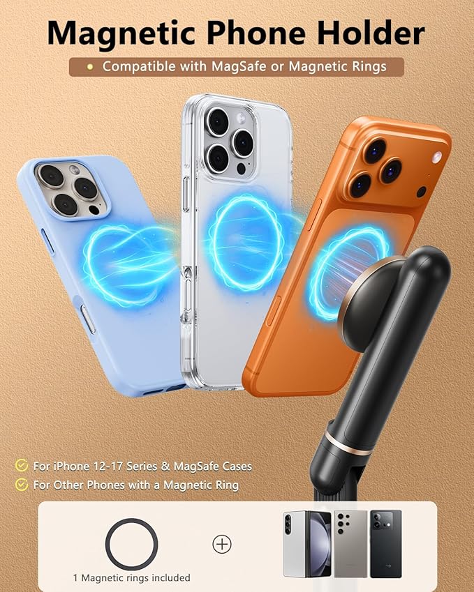 Height/Angle Adjustable Magnetic Phone Holder 10-25 Retractable Desk Phone Stand for Desk720°Rotatable+180° flip 360 Magnetic Phone Holder for Video Calls Kitchen Office Etc