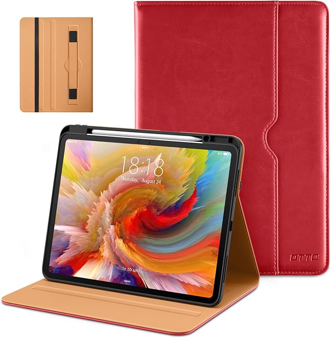 DTTO for iPad Pro 13 inch Case (M5/M4) 2025/2024 Premium Leather Business Folio Stand Cover with Pencil Holder - Auto Wake/Sleep &amp Multiple Viewing Angles Built in Hand Strap &amp Pocket Red
