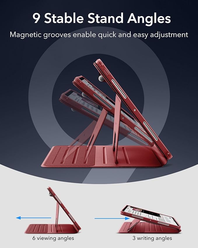 ESR for iPad Pro 13 Inch Case (M5/M4) 2025/2024 Rotating Case with Removable Magnetic Cover Adjustable Portrait/Landscape Stand 9 Standing Angles Shift Series Red