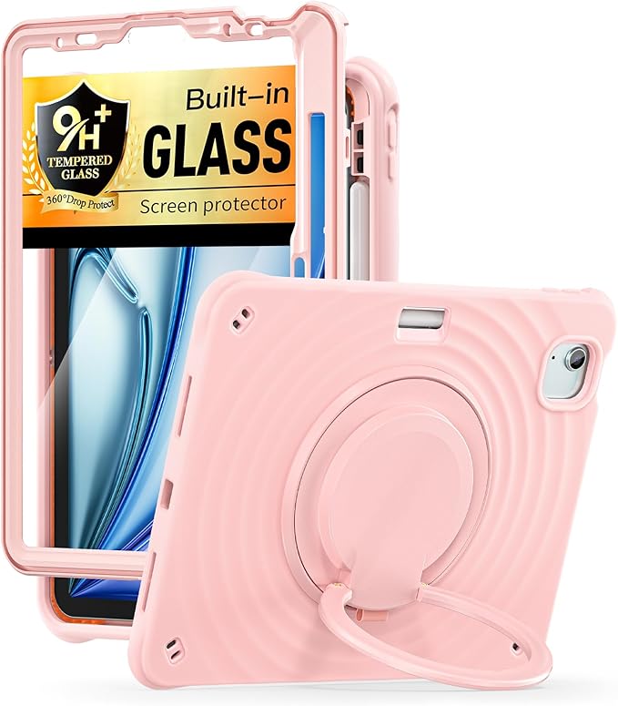 BATYUE Case for iPad Air 11-inch M4(2026)/ M3 (2025) / M2 (2024) iPad Air 5th/4th 10.9 inch(2022/2020) iPad Pro 11 4th/3rd/2nd/1st Cover with Class Screen ProtectorPencil Holder &amp Strap Pink