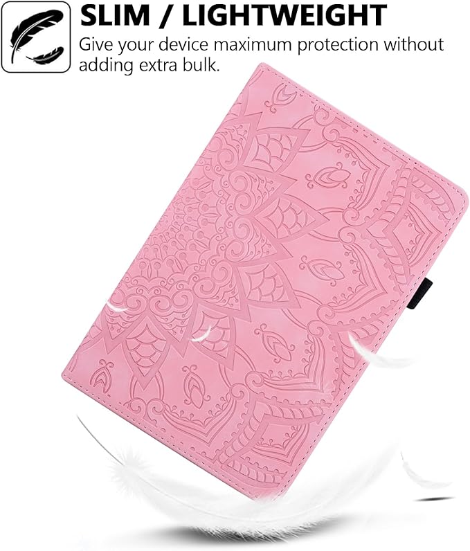 Folio Case for iPad Pro 13-inch M4 M5 (2024-2025) Techcircle Anti-Slip Stand Mandala Embossed PU Leather Soft TPU Back Protective Cover with Elastic Strap Card Slots &amp Pencil Holder Pink