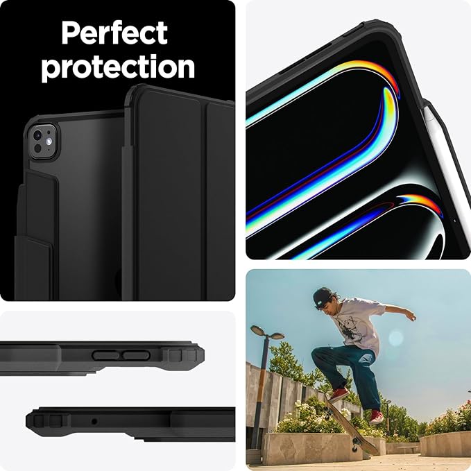 Spigen for iPad Pro 13 inch Case M5/M4 (2025-2024) with Detachable Magnetic Cover Air Skin Pro Clear Transparent Back and Pencil Holder Black