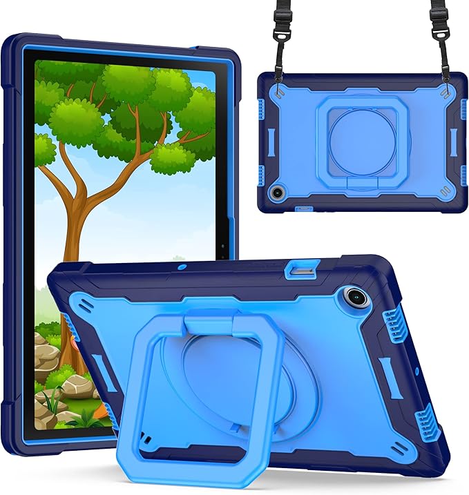 Dteck for Samsung Galaxy Tab A8 (SM-X200/X205) Tablet Case 10.5 2022 Release Shockproof Sturdy Rugged Case for Kids with Rotate Handle and Kickstand Protective Cute Cover with Shoulder Strap Blue