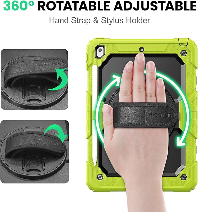 SEYMAC Case for iPad 9th/8th/7th Generation 10.2 inch 2021-2019 Heavy Duty Protective Shockproof Case with Screen Protector Rotating Stand/Handle/Shoulder Strap for iPad 10.2 Green