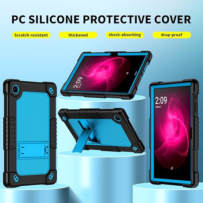 for Tmobile Revvl Tab 2 Tablet Case with 2 Pcs Screen ProtectorShockproof Kids Protective Case with Shoulder Strap Kickstand Cover for Tmobile Revvl Tab 2 Tablet 10.1 inch (Black/Blue)