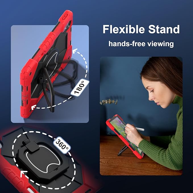 Shoulder Strap Tablet Case for Huawei MatePad Air (2025/2024) Heavy Duty Shockproof Protective Cover with Kickstand Handle Shoulder Strap for Kids Women Man Red Black