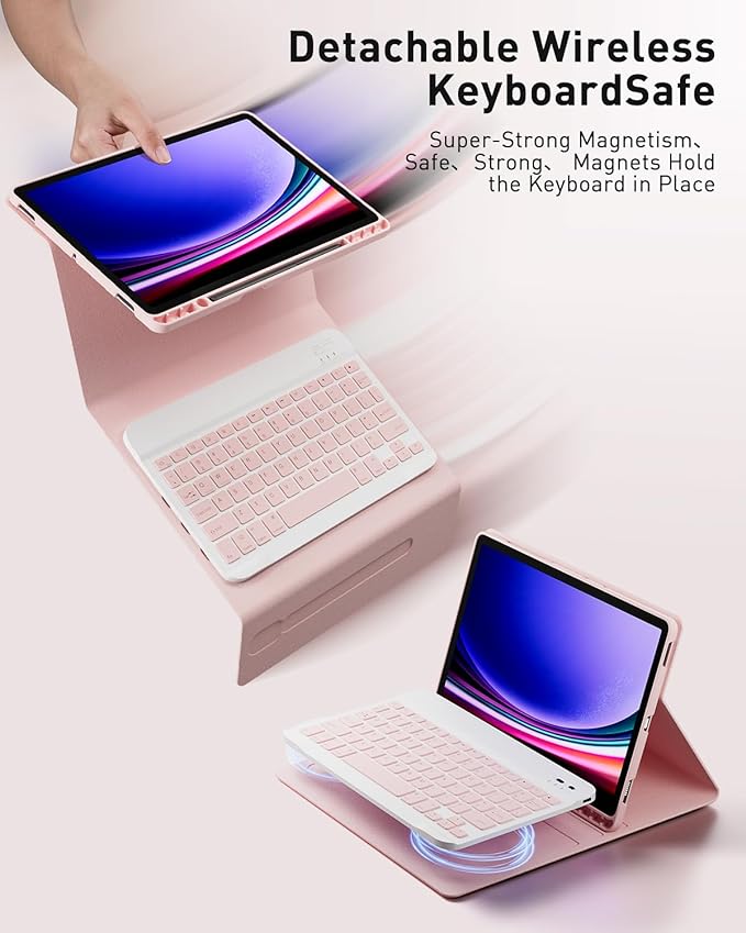 Keyboard Case for Samsung Galaxy Tab S11 Ultra / S10 Ultra / S9 Ultra / S8 Ultra 14.6 inch Cover - Detachable Magnetic Keyboard with S Pen Holder with Mouse - Pink