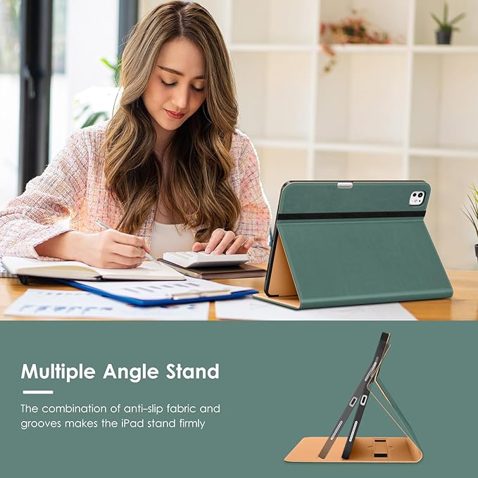 VIKESI Case for iPad Pro 13-inch M5 or M4 Released in 2025 or 2024 Leather Stand Cover with Apple Pencil Holder Auto Wake/Sleep Multiple Viewing Angles Built in Hand Strap &amp PocketMidnight Gr