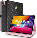 Topwin Cute Crown Case for iPad Pro 12.9-inch (6th5th 4th &amp 3rd Gen)Bling Diamond PU Leather Smart Auto Sleep/Wake Kickstand Shockproof Flip Case for 12.9 Pro Case 2022/2021/2020/2018 (Black)