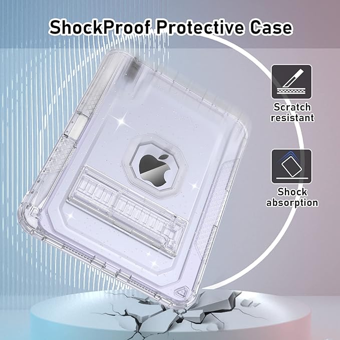 Case for iPad mini A17 Pro for iPad mini 7th/6th Generation Case 8.3 inch 2024/2021 with Pencil Holder/Stand Slim Cover for i Pad Mini 7/6 (Clear Glitter)