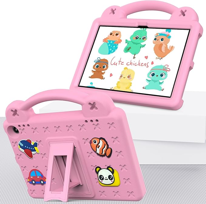 Compatible with Amazon Fire HD 8/HD 8 Plus (2020/2022)/Fire HD 8 2024 Tablet Case Kids Friendly Universal Lightweight Shockproof Protective Case with Shoulder Strap &amp Stand Handle Pink