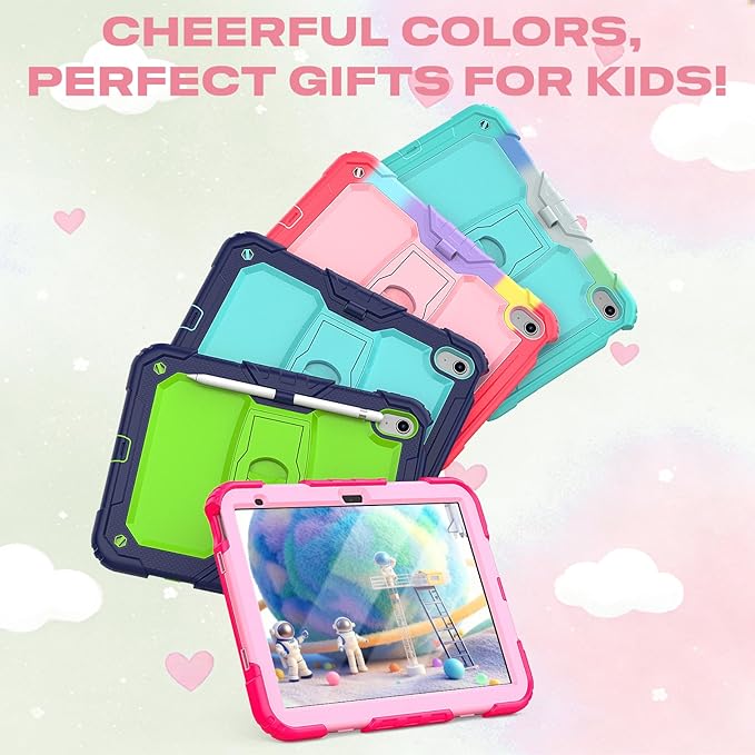 HXCASEAC Kids Case for iPad A16 11th/10th Generation Full Body Protective Design | Foldable Stand | Screen Protector | Pencil Holder Durable for iPad 11th Gen 11 inch / 10th Gen 10.9 inchHot Pink