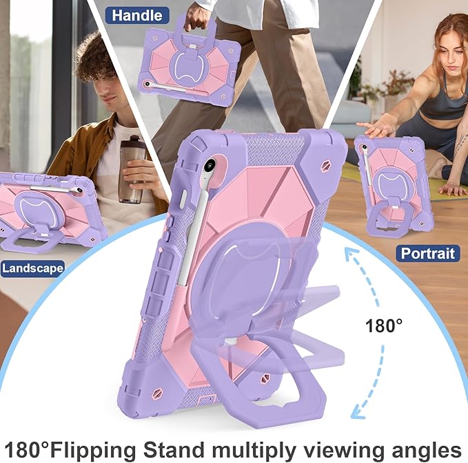 Case for Samsung Galaxy Tab S10 Lite / S10 FE / S9 FE 10.9 Inch Samsung Tab S9 11 Inch Rugged Galaxy S10 Tablet Case with Pen Holder 360 Rotating Stand Shoulder Strap Screen Protector Purple