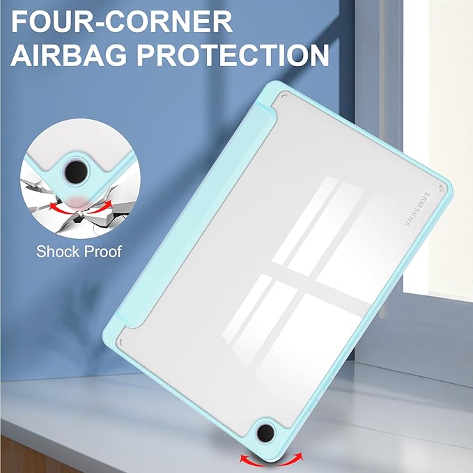 Stand Case for Galaxy Tab A9 Plus 11 Inch 2023 (SM-X210/X216/X218) UUcovers Trifold Cover with Pencil Holder [Auto Sleep/Wake] Clear Transparent Back Shell &amp TPU Shockproof Frame Sky Blue