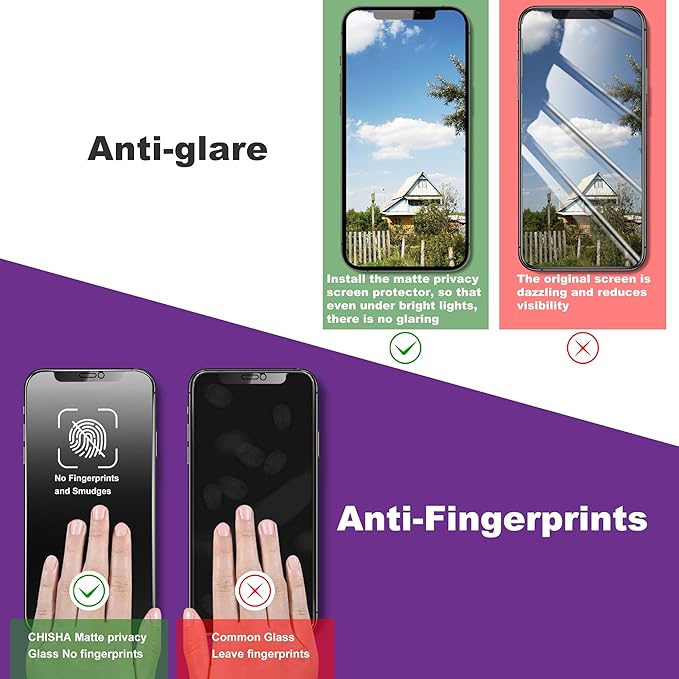 2 Pack Matte Privacy Screen Protector for iPhone X/iPhone XS/iPhone 11 Pro 9H Tempered Glass Full Coverage Anti-Fingerprint Auto Dust-Elimination No Bubble Easy Installation