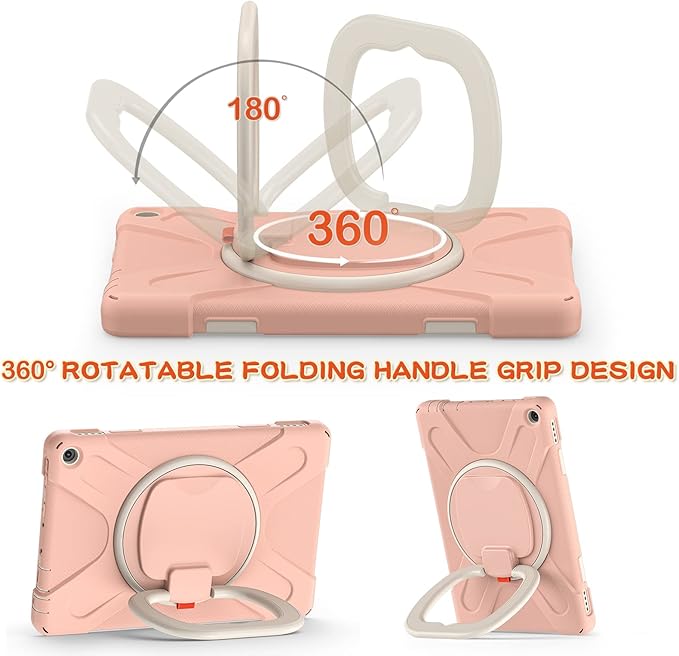 All-New Fire HD 10 &amp Fire HD 10 Kids Pro Tablet Case (13th Gen 2023 Release)Heavy Sturdy Shockproof Kids CaseRotating Stand/Carrying Strap (Pink)