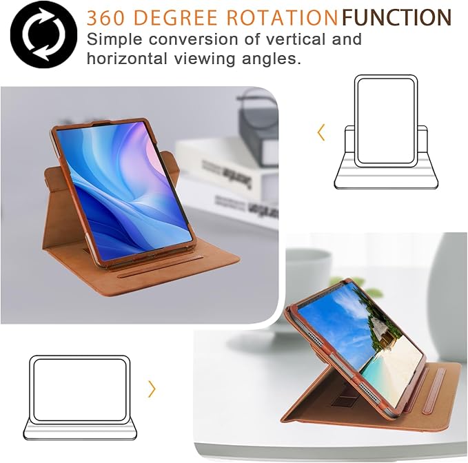 Case Compatible with Apple iPad Air 11-inch(M2) 2024/iPad Air 4/5th 2020/2022 10.9 Tablet PU Leather Business Cover for ipad Air5 /Air4/Pro 360 Rotating Cases Auto Wake/SleepBrown