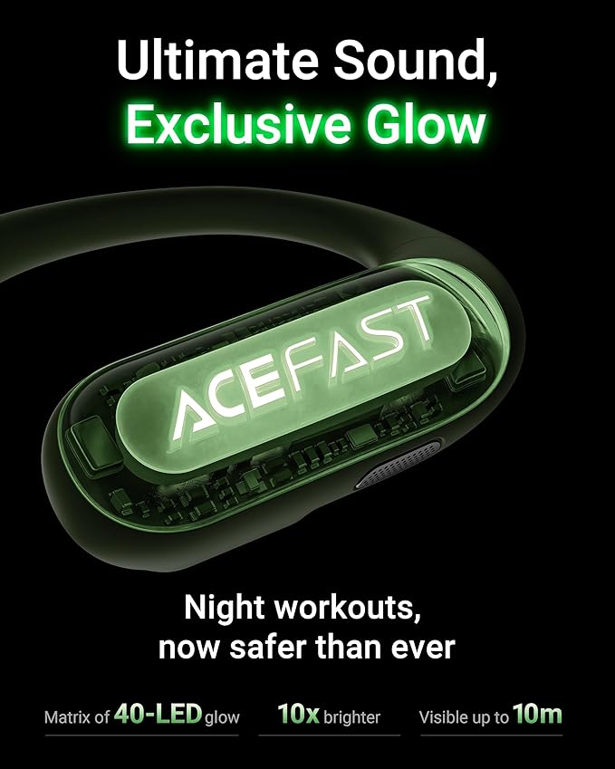 ACEFAST AceFit Pro Open-Ear Headphones Night Safety Mode for Sports Powerful Bass 7.6g Ultra-Comfort Bluetooth 5.4 30H Playtime with Digital Display IP54 Sports Earbuds for Running &amp Workout