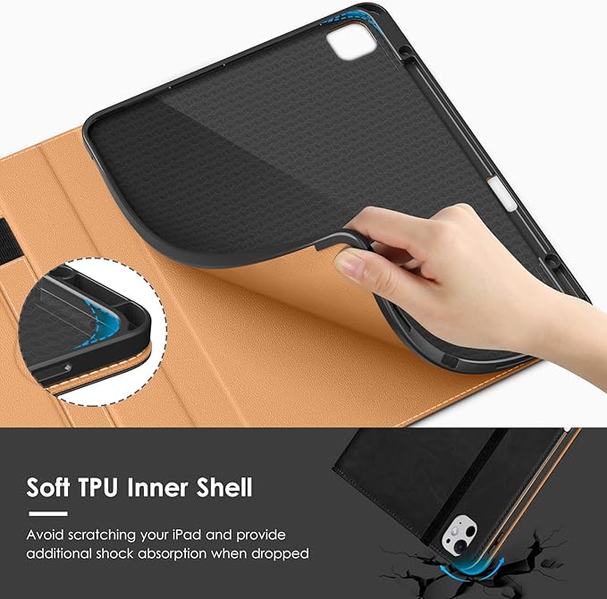 VIKESI Case for iPad Pro 13-inch M5 or M4 Released in 2025 or 2024 Leather Stand Cover with Apple Pencil Holder Auto Wake/Sleep Multiple Viewing Angles Built in Hand Strap &amp PocketBlack