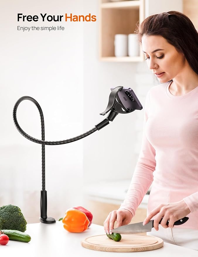 Aomiker Gooseneck Phone Holder for Bed - [2025 Upgrade Nylon Braid] 38” Long Flexible Lazy Arm Clip 360 Adjustable Overhead Phone Mount for iPhone 15 14 13 12 11 Pro Max Mini Plus all 4-7 Cellphone