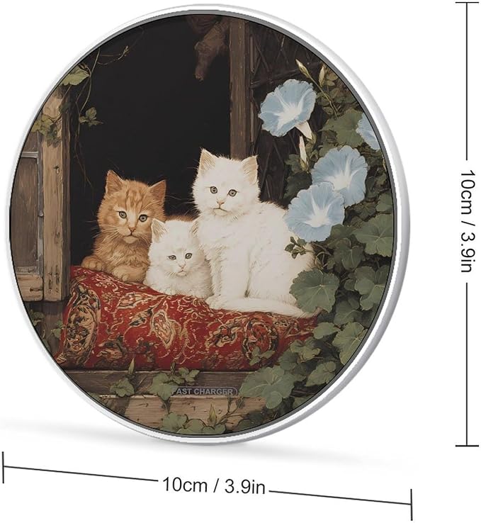Cat Kittens Morning Glory Fast Portable Charger 10W Funny Graphic Phone Charging Pad with USB Cable