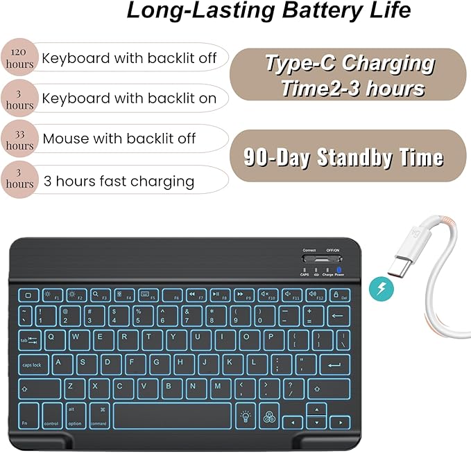 Keyboard Case for Samsung Galaxy Tab A8 10.5-inch 2021/2022 (SM-X200 SM-X205)–7-Color BacklitDetachable Wireless Bluetooth Keyboard Case Thin &amp Light with Built-in Pencil Holder with Mouse. (Bla