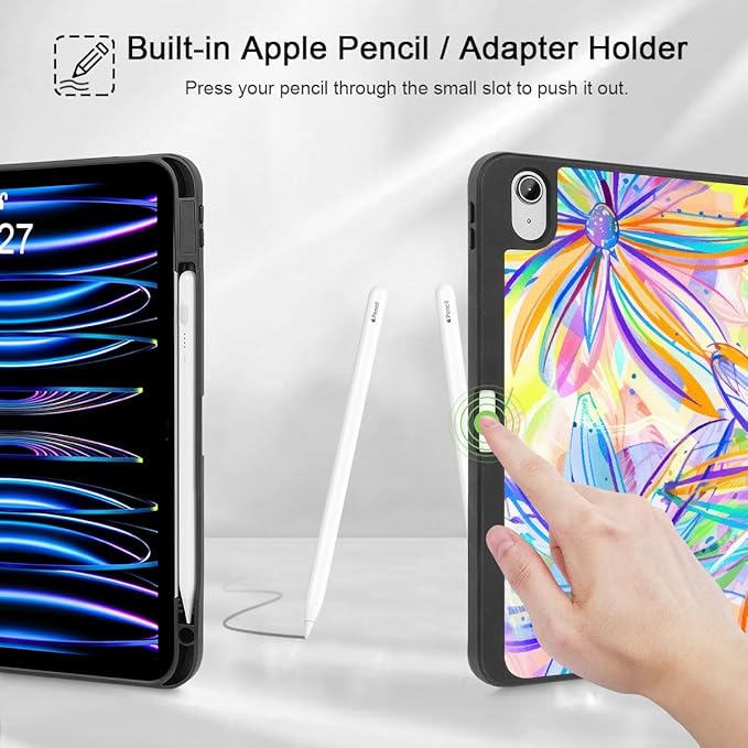 Mektron Case for iPad Air 11 inch (M4 2026 8th /M3 2025 7th /M2 2024 6th) Compatible with iPad Air 10.9 (2022 5th Gen /2020 4th Gen) Tablet Cover Buit in Pencil Holder Watercolor FlowerC328