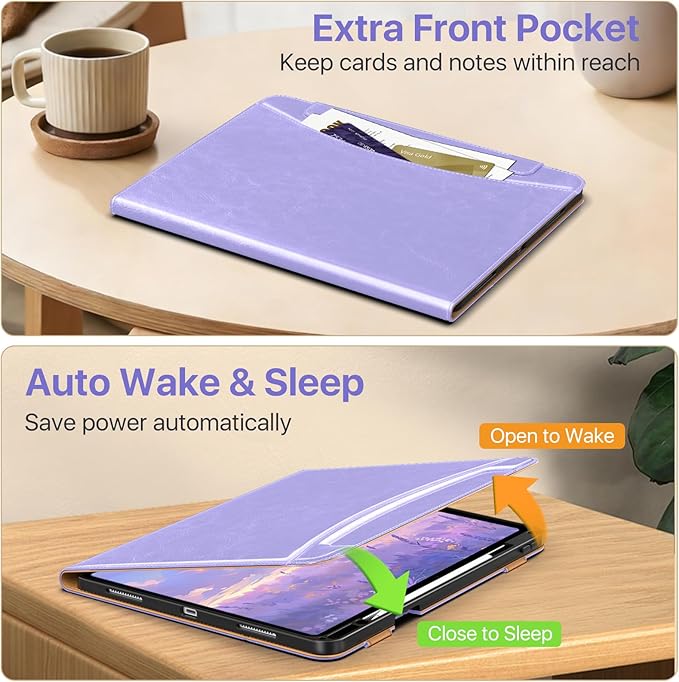MoKo Case for iPad Air 13-inch (M4) 2026 / (M3) 2025 / (M2) 2024 with Pencil Holder &amp Hand Strap &amp Pocket Premium Leather Folio Stand Cover Multiple Viewing Angles Light Purple