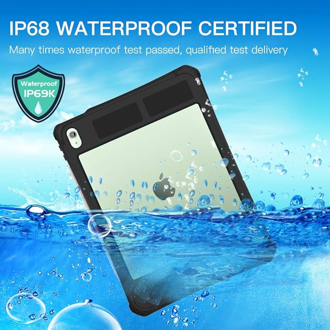 Waterproof Case for iPad Air 11 Inch M2 (2024) / M3 (2025) Full-Body Protective Cover with Built-in Screen Protector 6.6FT Waterproof Shockproof Pencil &amp Keyboard Compatible – Black