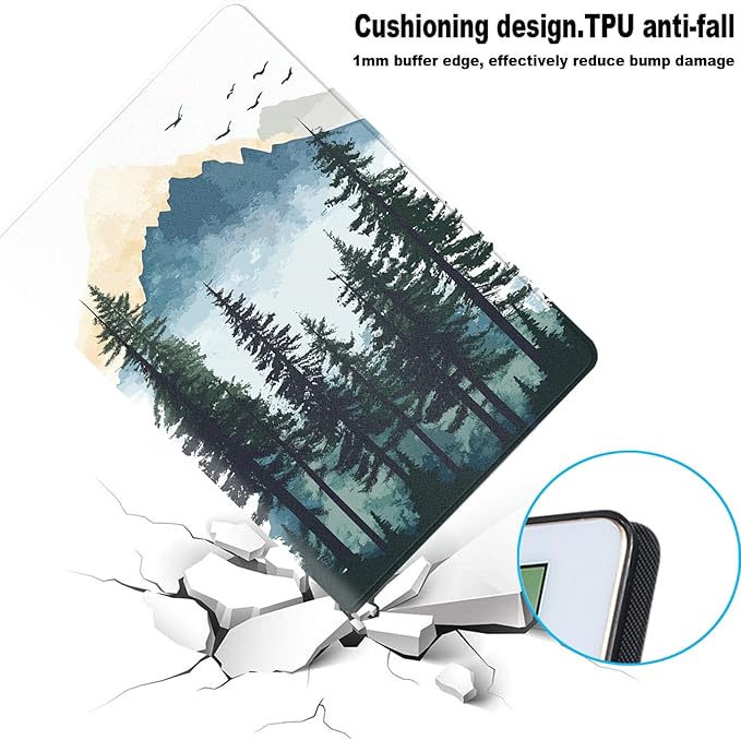 Case for iPad 10.2 Case (9th/8th/7th Gen) Protective Tablet Cover with Adjustable Stand and Magnetic Auto Wake/SleepWatercolor Forest Mountains