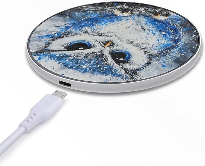 Blue Ink Art Owl Phone Charger Magnetic Charging Pad Anti-Slip with USB Cable