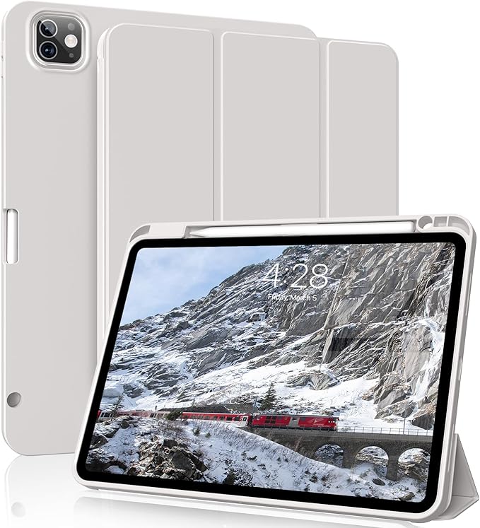 for iPad Pro 12.9 Case (6th/5th/4th/3rd Generation 2022/2021/2020) &amp ipad Air 13 inch case (M3 2025/M2 2024) with Pencil Holder Smart Slim Trifold Stand Case with Soft TPU Back (Gray)