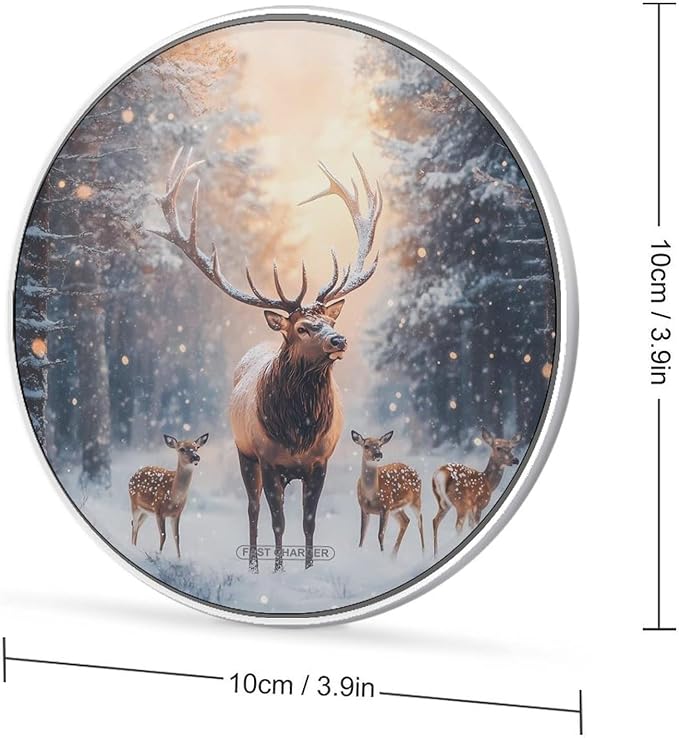 Deer Snowy Forests Mountain Wireless Charger Anti-Slip Wireless Charging Pad Slim Charger Mat for Men Women
