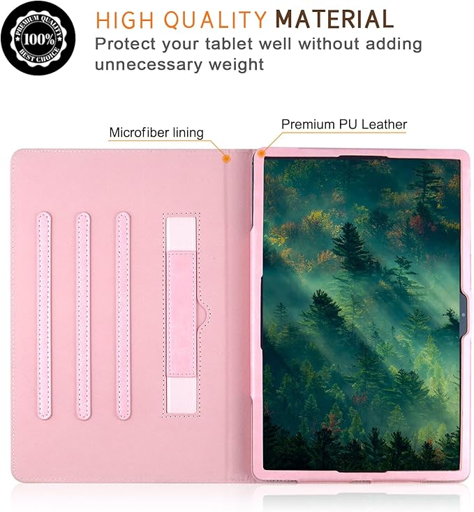 Case Compatible with Tablet Samsung Galaxy Tab S9 FE Plus S9 Plus S8 Plus S7 FE S7 Plus 12.4 InchCover 360° Rotating Stand PU Leather for Galaxy Tab S9 FE+ S9 + S8+ S7+ 12.4Pink