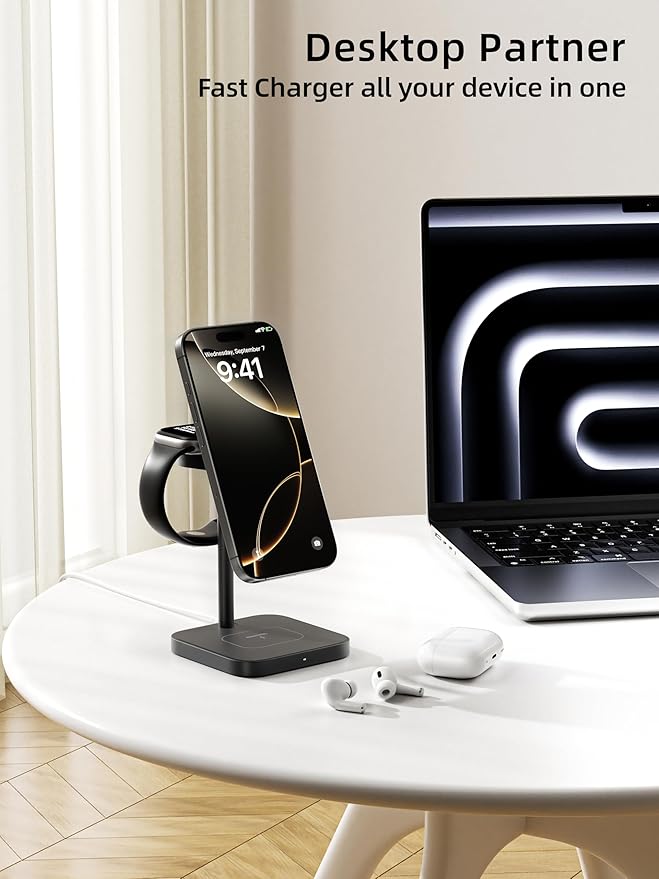 [Qi2 Certified ] LULULOOK 3 in 1 Charging Station 15W QI2 Wireless Charger Stand Magnetic Charger for iPhone 17/16/15/14/13/12 Series AirPods Pro/3/4 Apple Watch with 30W PD Adapter